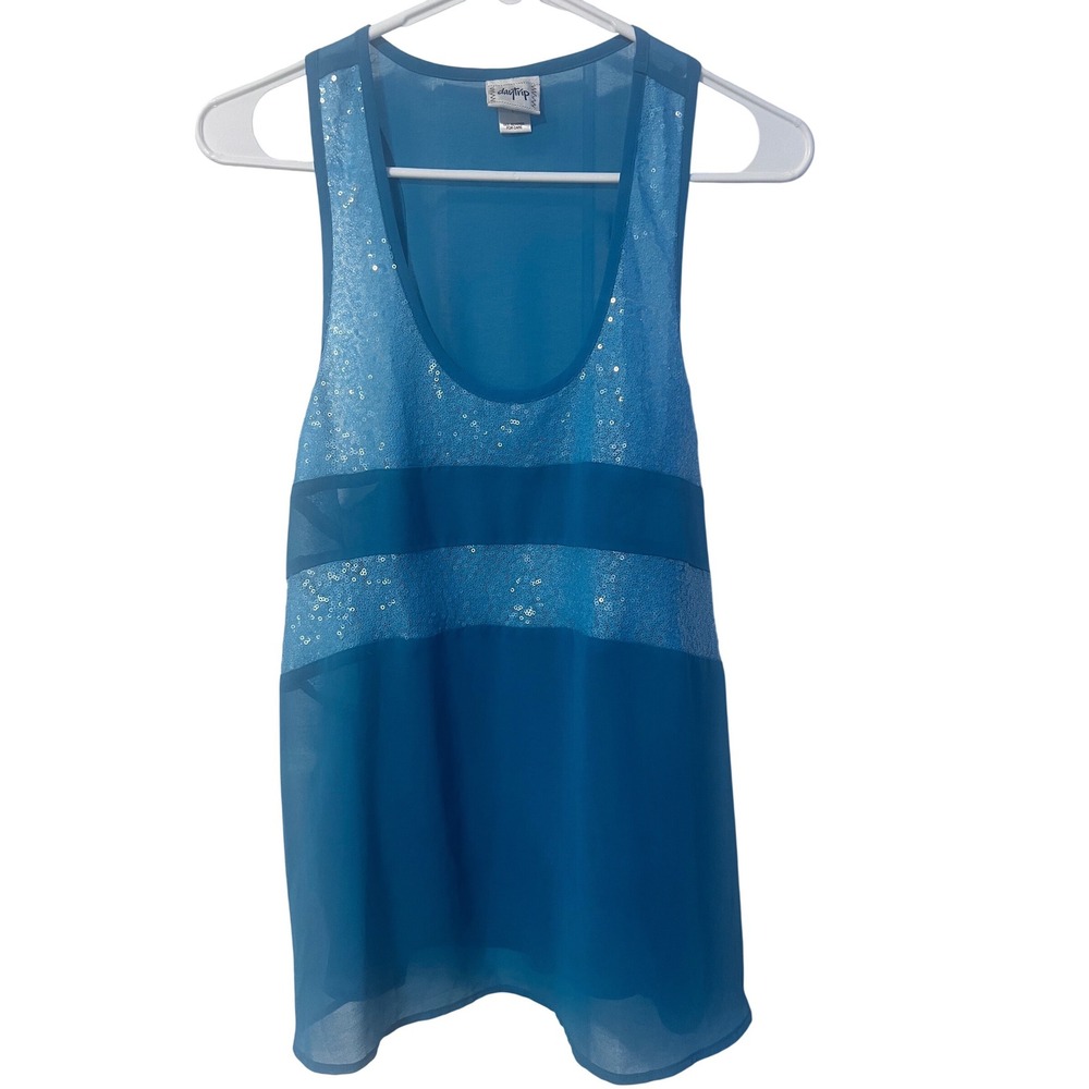 Daytrip Womens Turquoise Blue Sequin Chiffon Racerback Tank Top Large